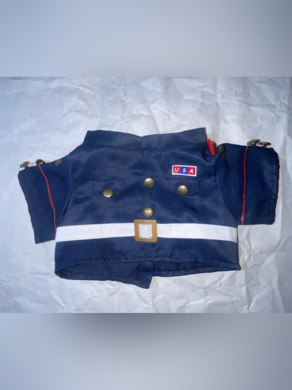 Build-A-Bear Navy Pea Coat with White Belt and Red Trim